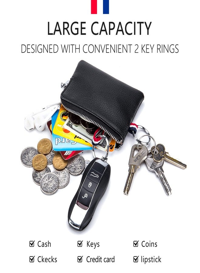 imeetu Leather Coin Purse Wallet, Mini Dual Keyrings Change Pouch Card Holder for Men Women (Black, large) - Image 4